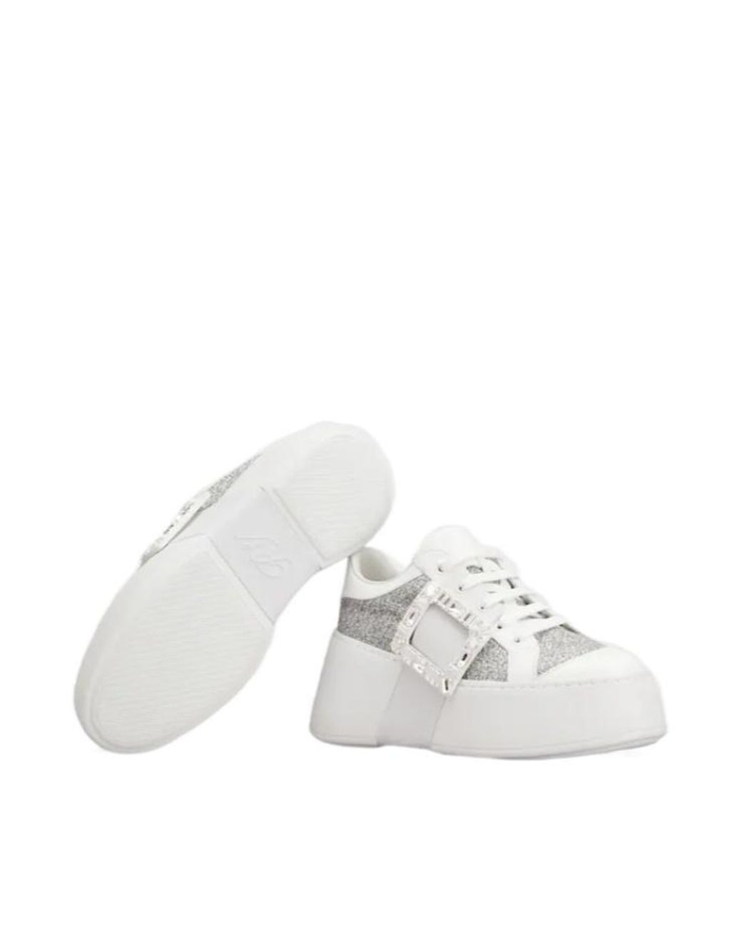 Roger Vivier White Embellished Lace-Up Sneakers