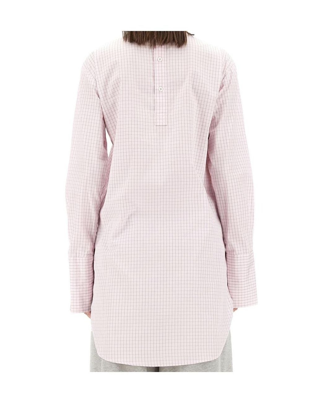 Dries Van Noten White Grid Mock-Neck Long-Sleeve Shirt