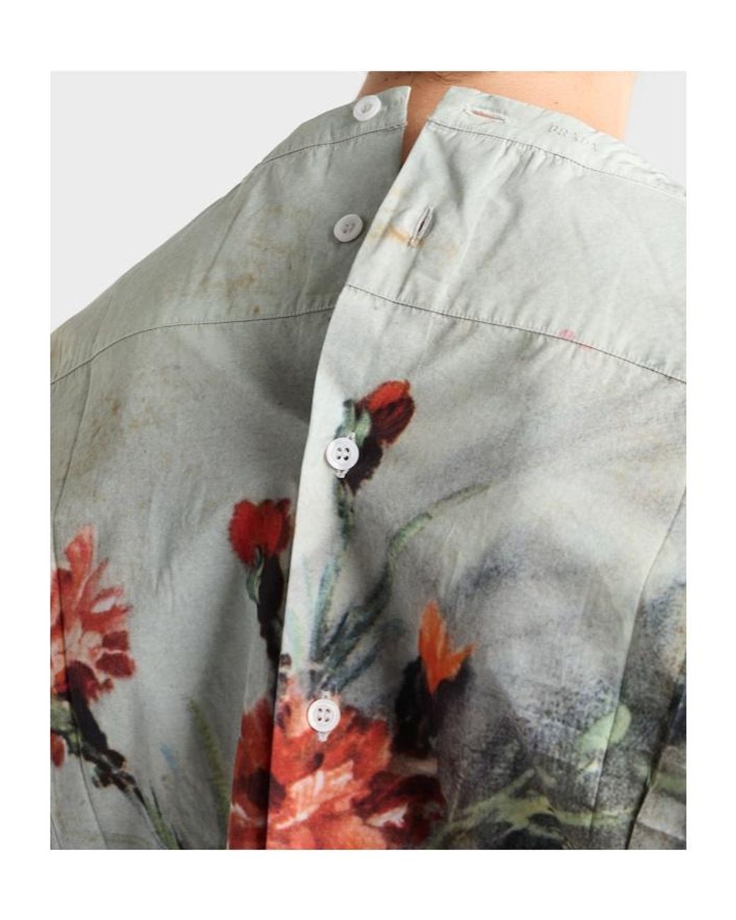 Prada Gray Cotton Floral Back-Button Shirt for men