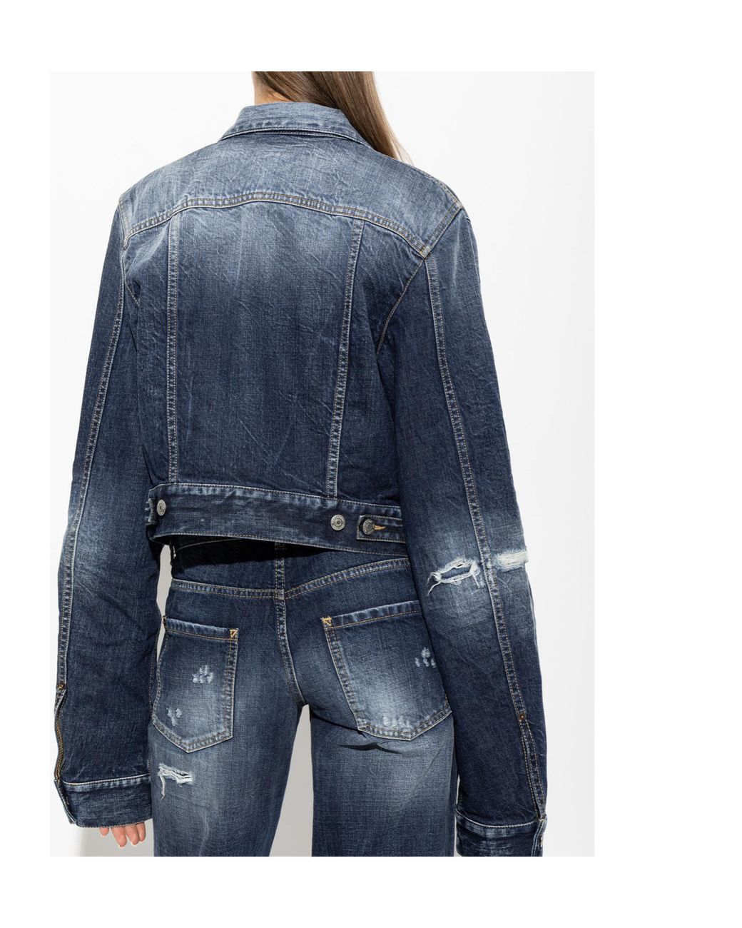 DSquared² Blue Distressed Cropped Denim Jacket