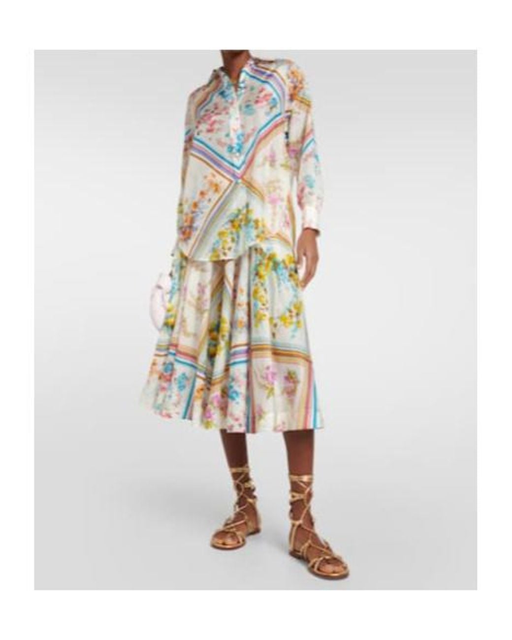Zimmermann White Halcyon Floral Silk Midi Skirt