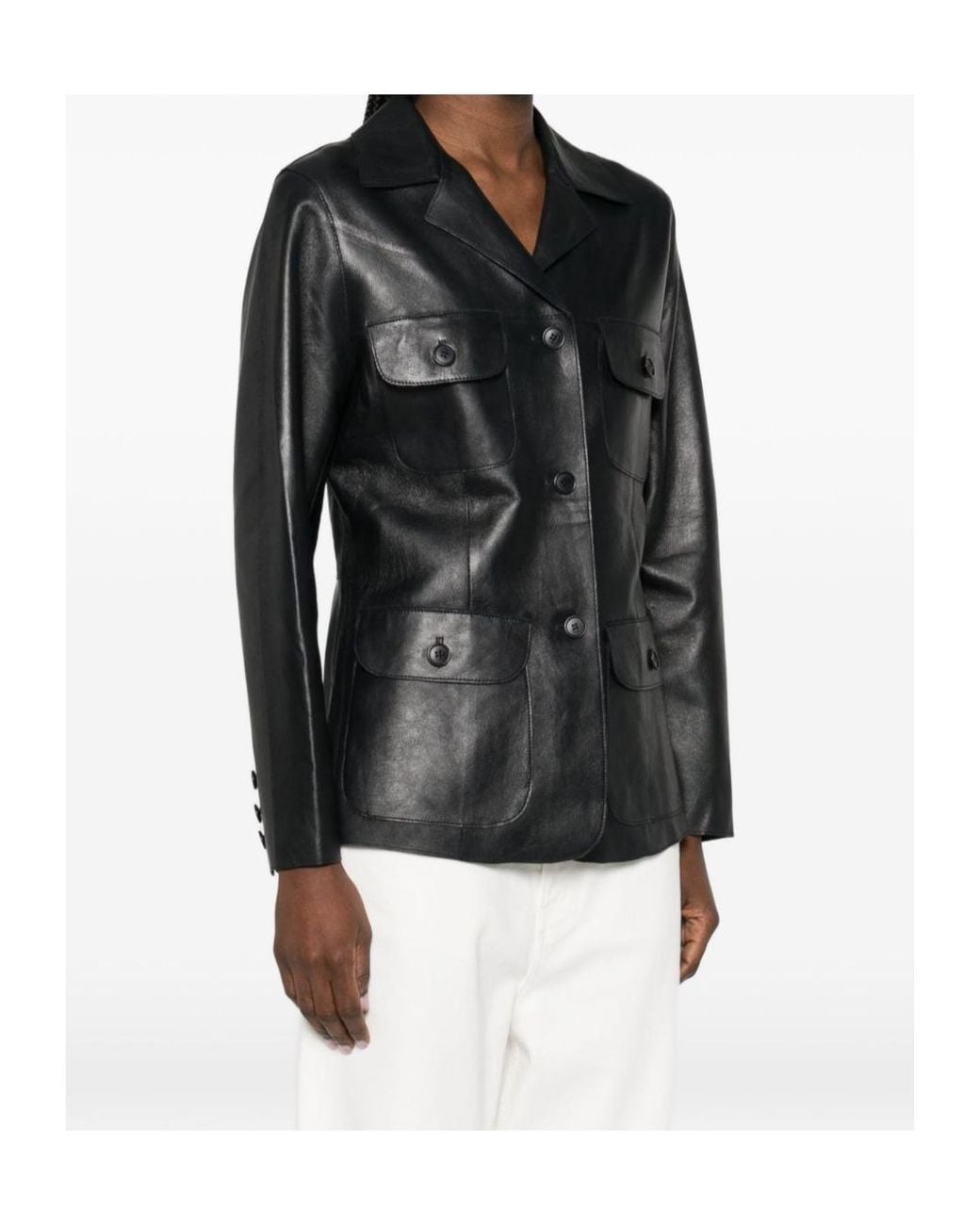 P.A.R.O.S.H. Black Single-Breasted Leather Blazer
