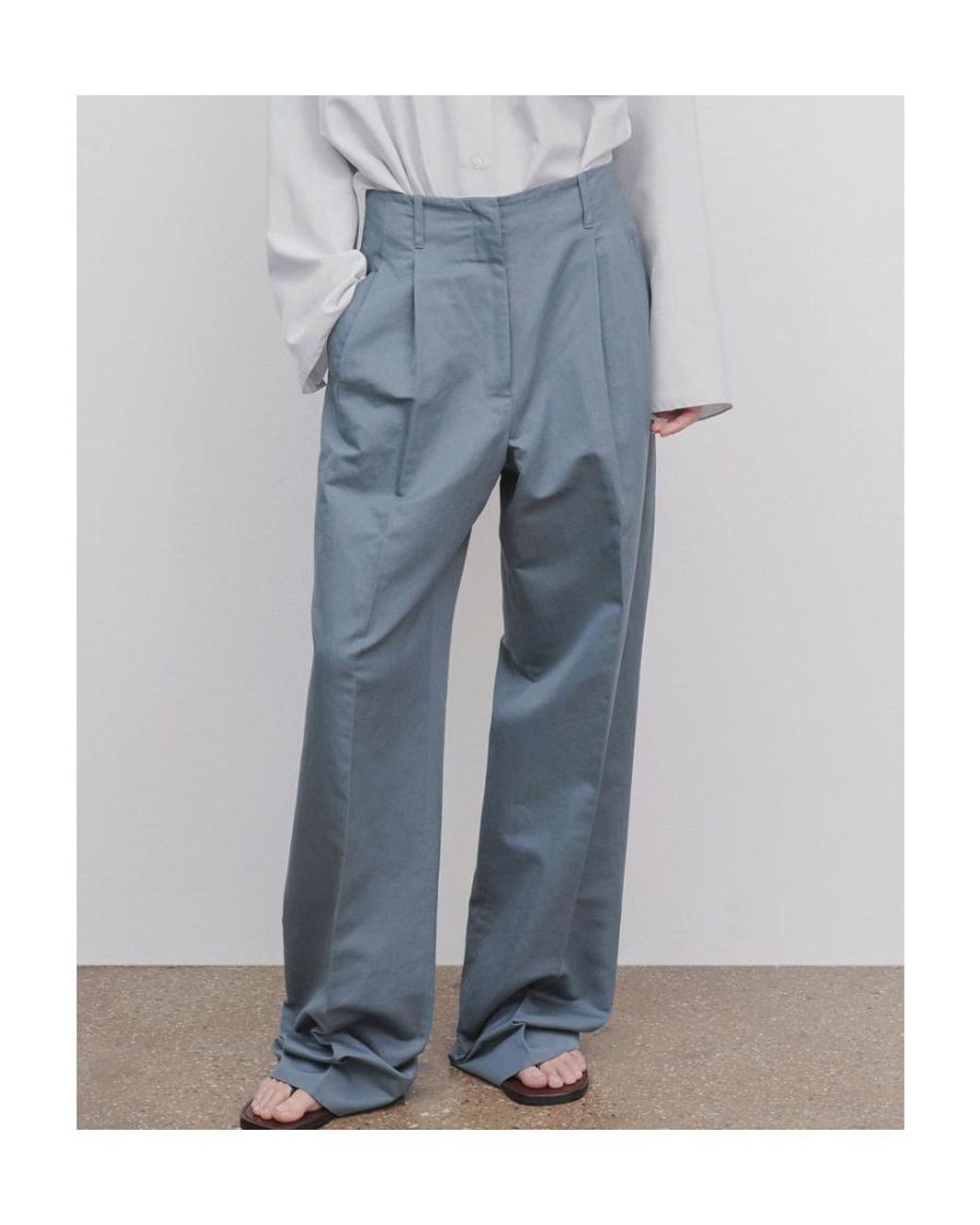 The Row Blue Wide-Leg Cotton-Ramie Trousers