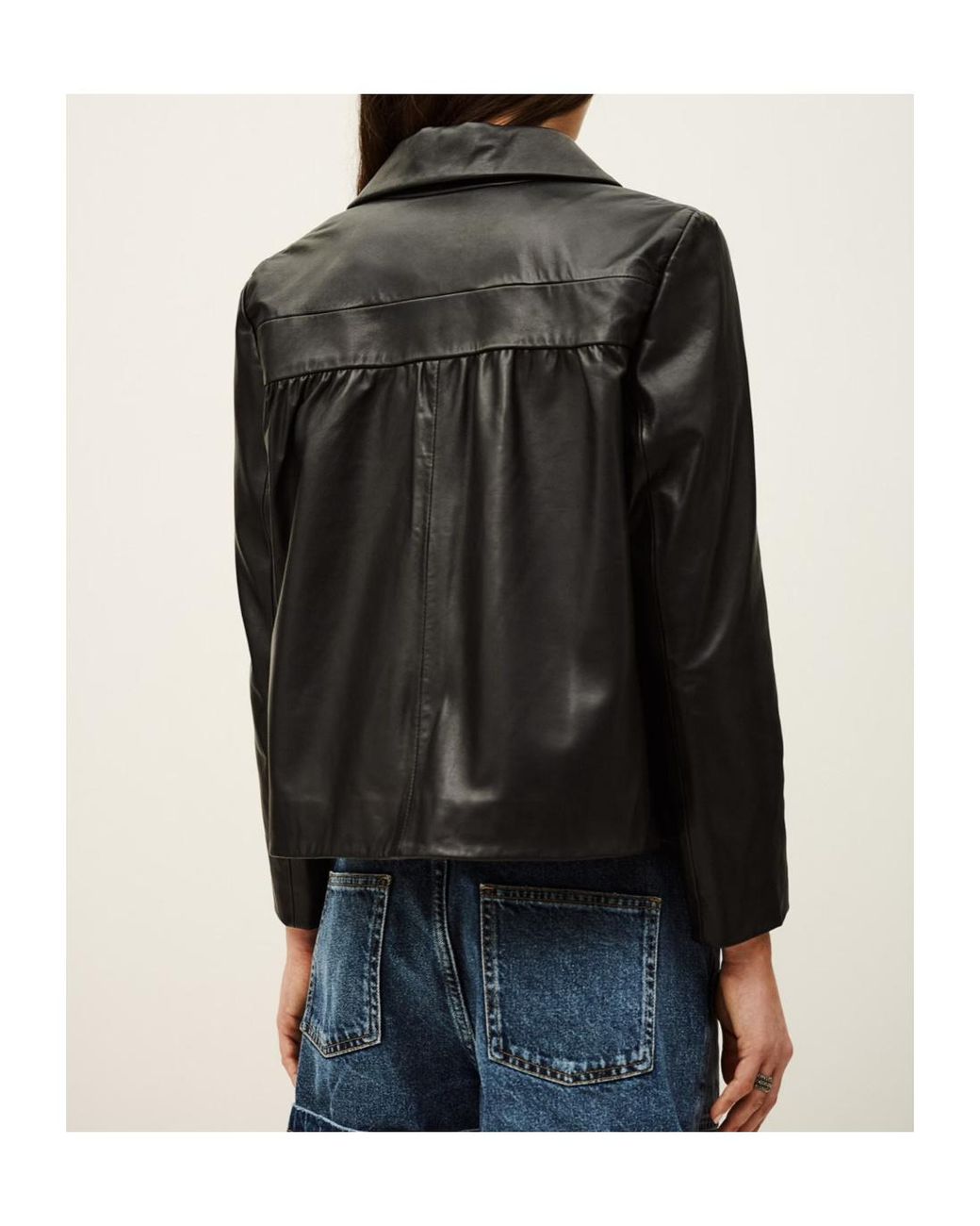 Ba&sh Black Snap-Button Long-Sleeve Leather Jacket