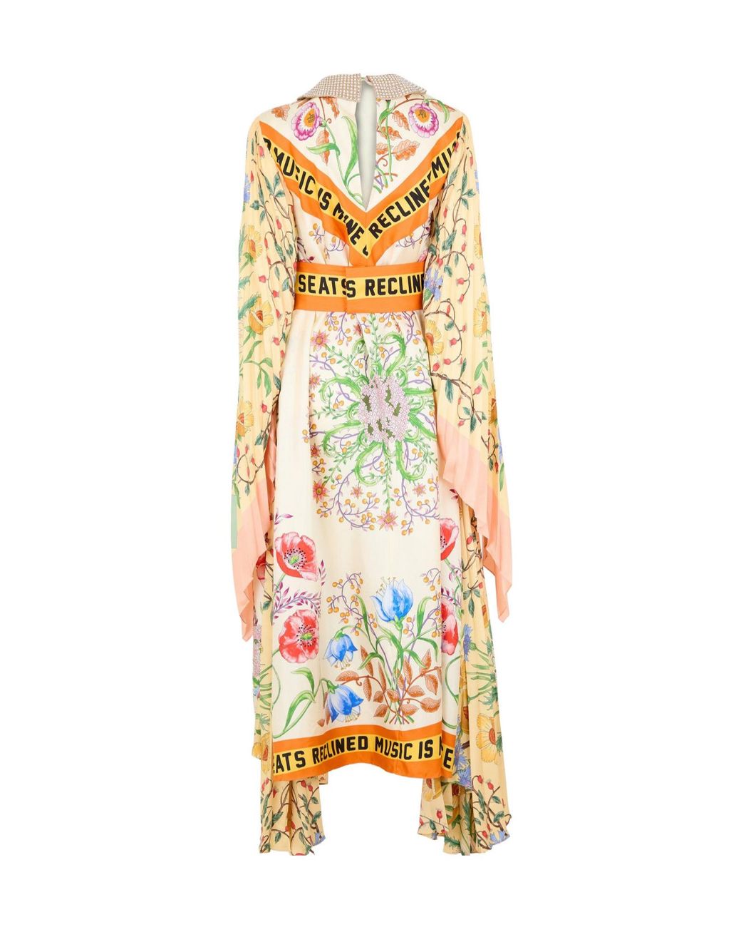 Gucci Metallic Floralslogan Print Asymmetric Midi Dress
