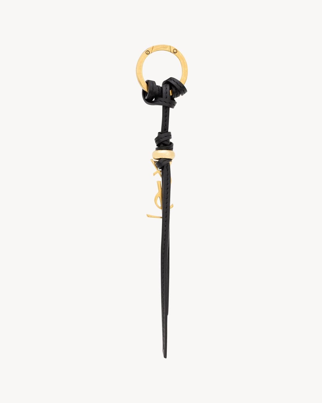 Saint Laurent White Cassandre Knotted Leather Keyring