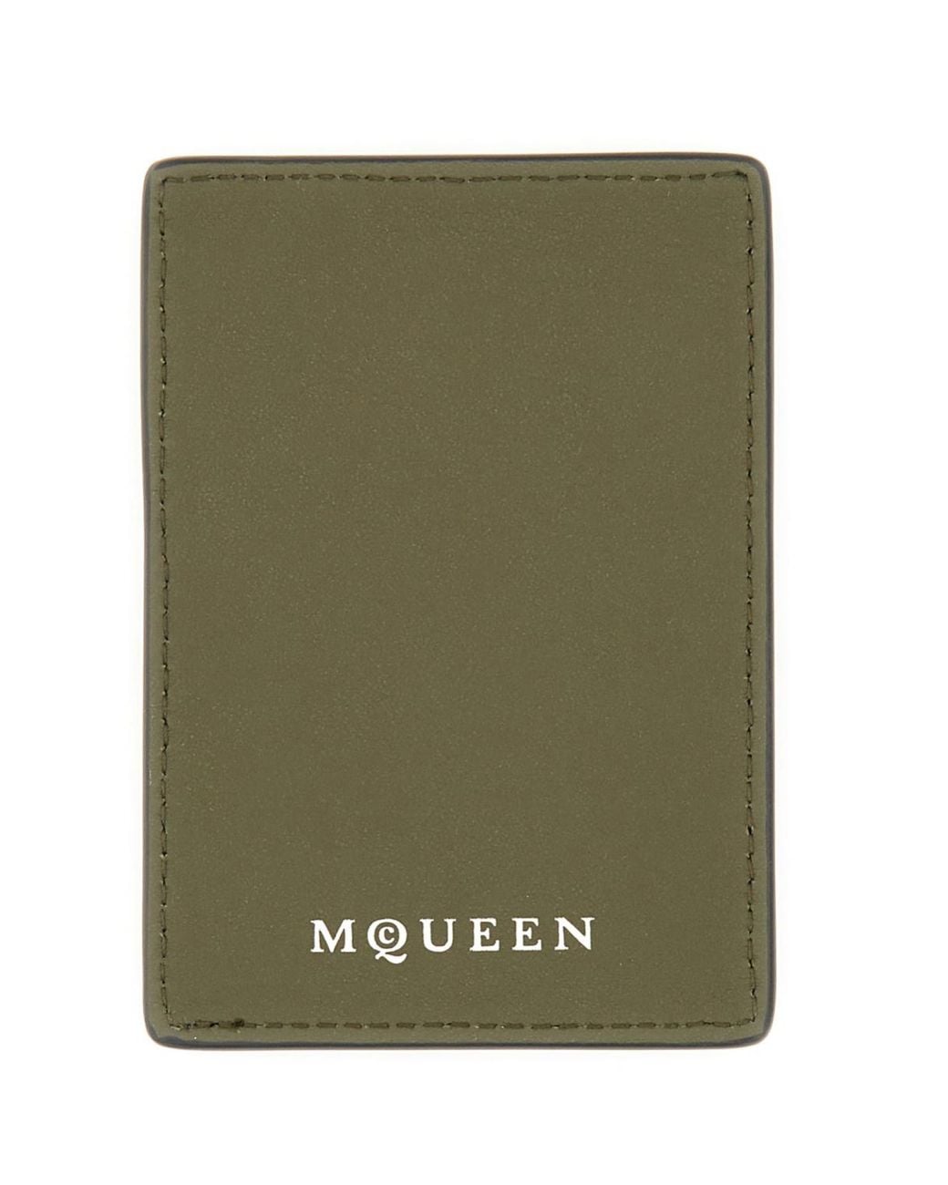 McQueen Green Skull Printed Card Holder for men