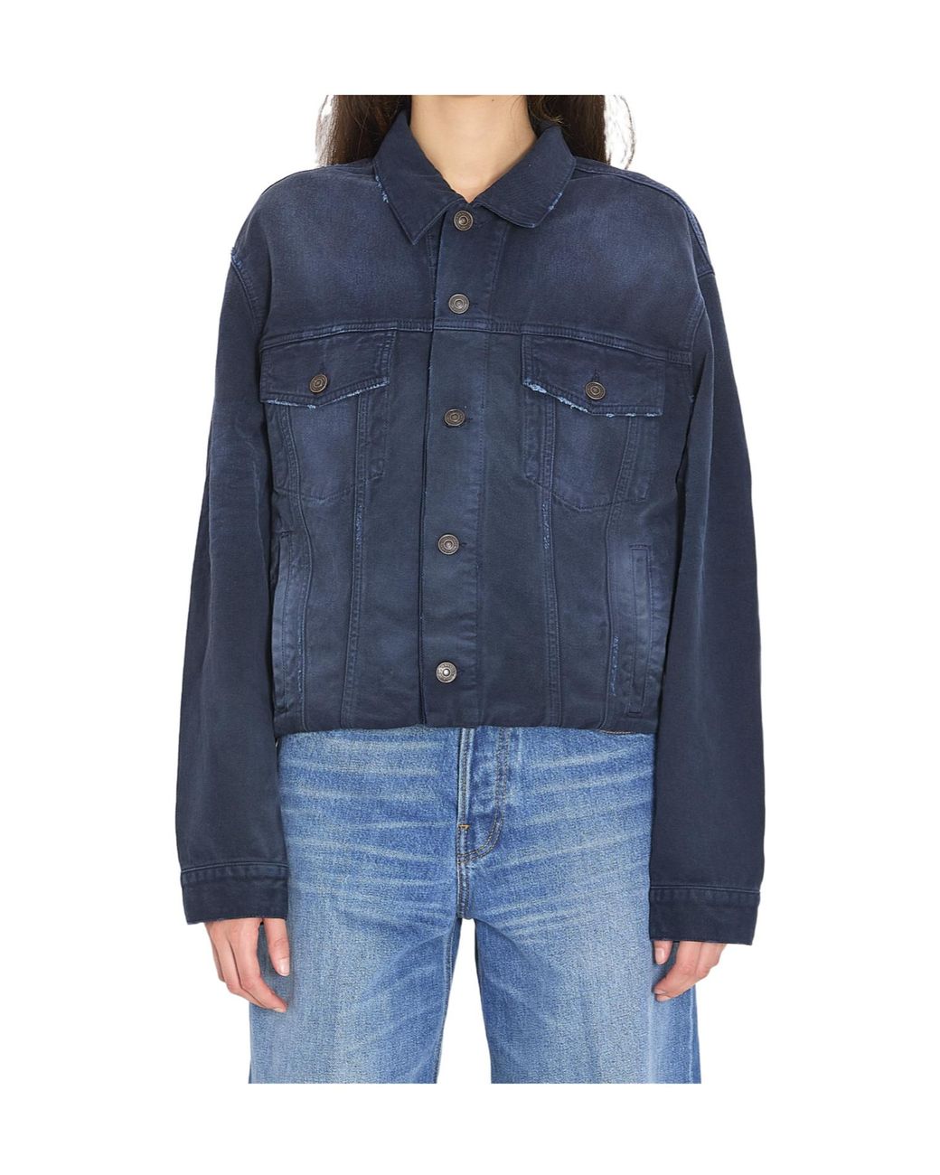 Balenciaga Blue Cropped Old-Effect Denim Jacket