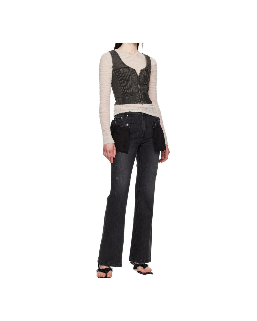 ANDERSSON BELL Flower Lace Attached Bootcut Jeans in Black