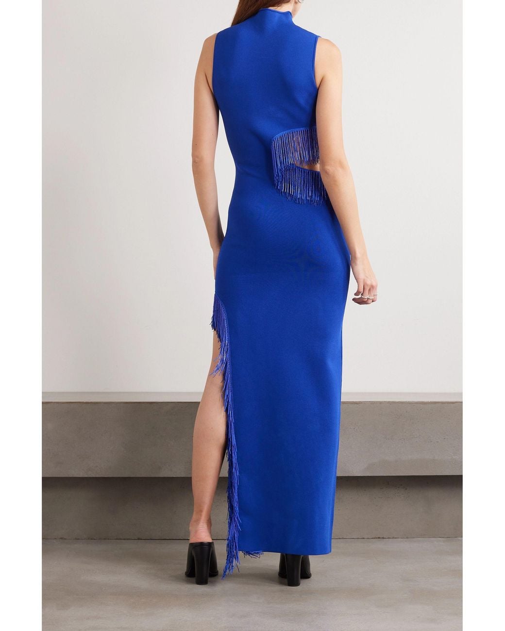Galvan Blue Beaded Tassel Evening Dress