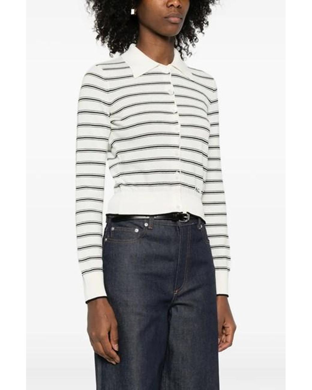 A.P.C. White Cardigan A Righe Ecru