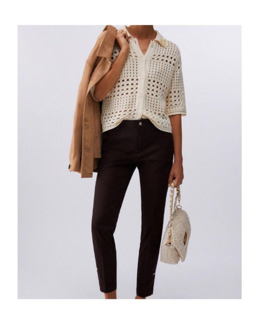 Liu Jo Natural Embellished Openwork Knitted Top