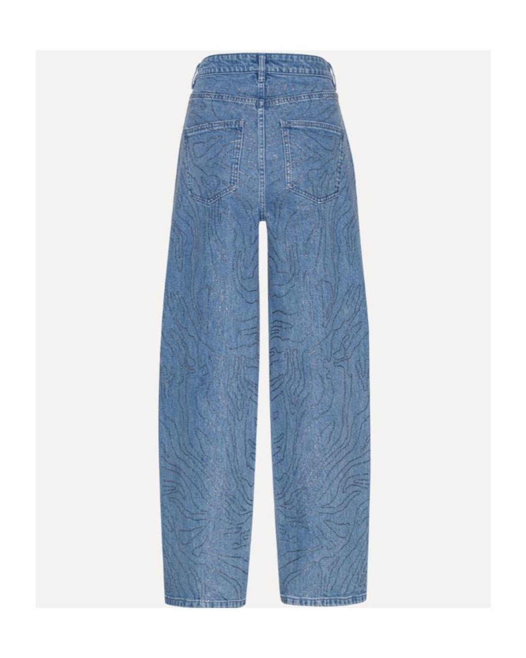 ROTATE BIRGER CHRISTENSEN Blue Rhinestone-Embellished Wide-Leg Jeans
