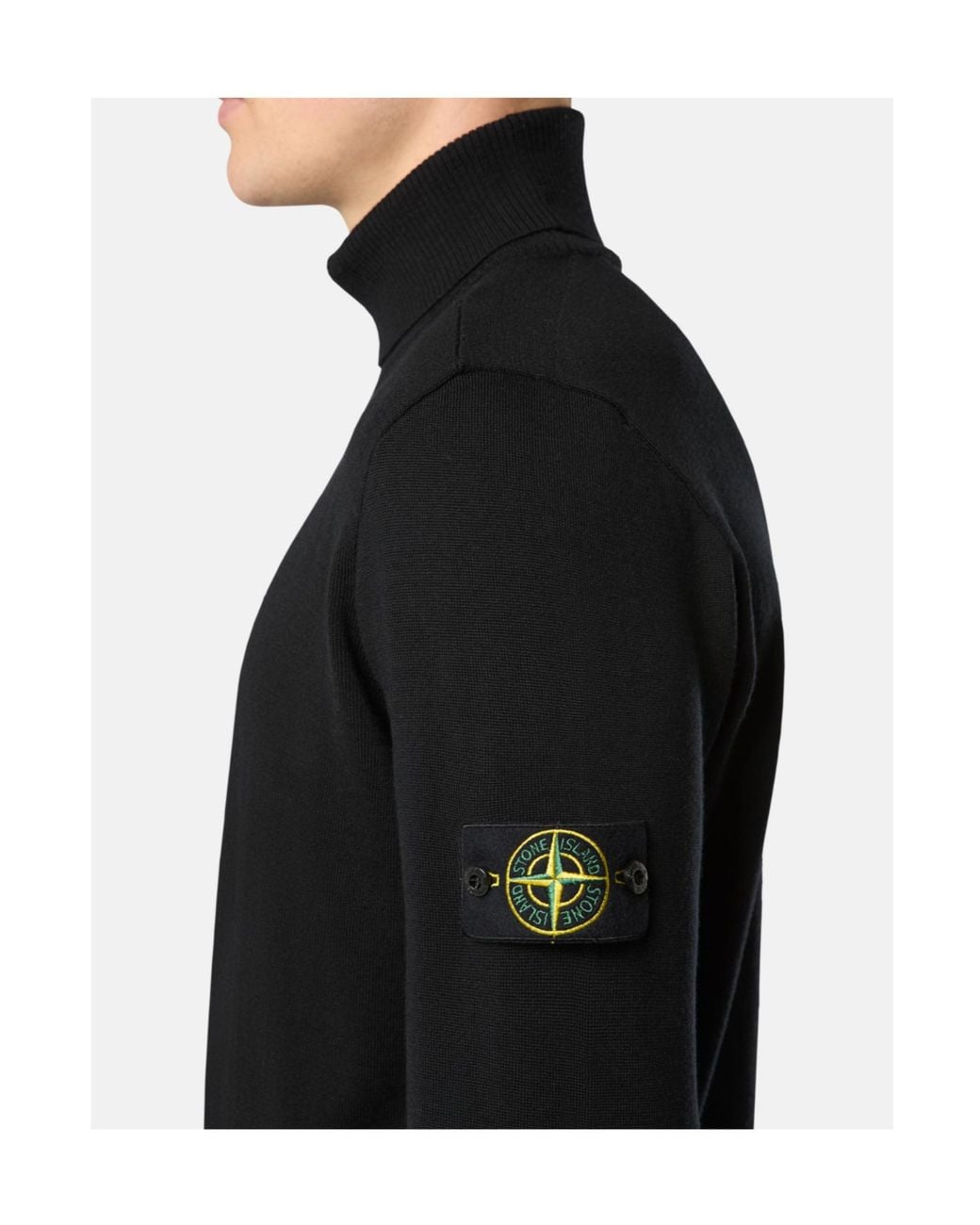Stone Island Black Logo Patch Roll Neck Jumper for men