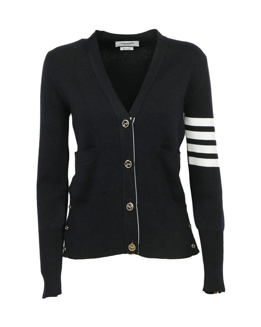 Thom Browne Black 4-Bar V-Neck Cardigan