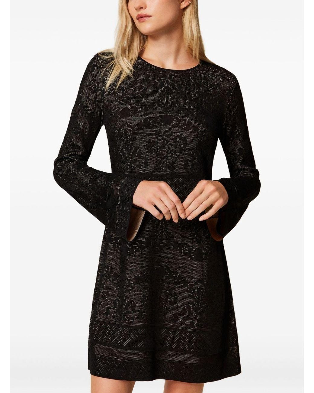Twinset Black Open-Work Knit Mini Dress