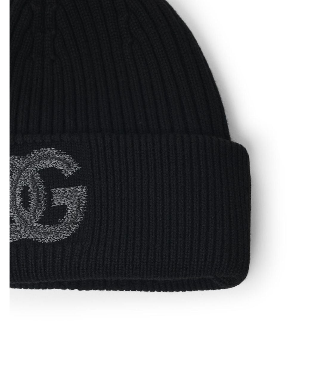 Dolce & Gabbana Black Ribbed Logo Beanie Hat for men
