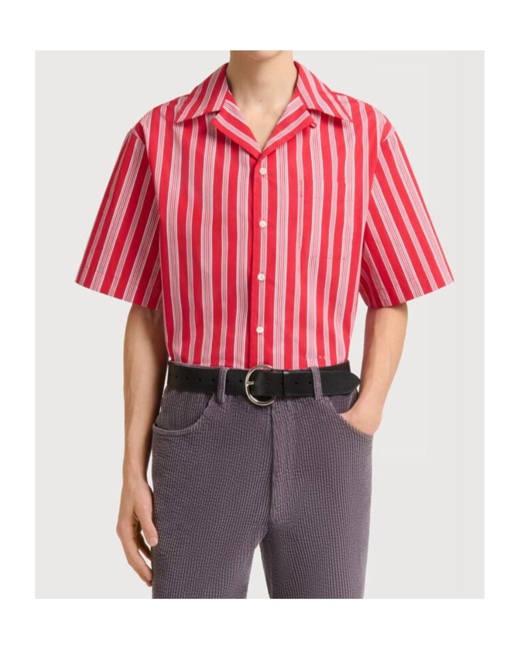 Marni Red Striped Short-Sleeve Shirt for men