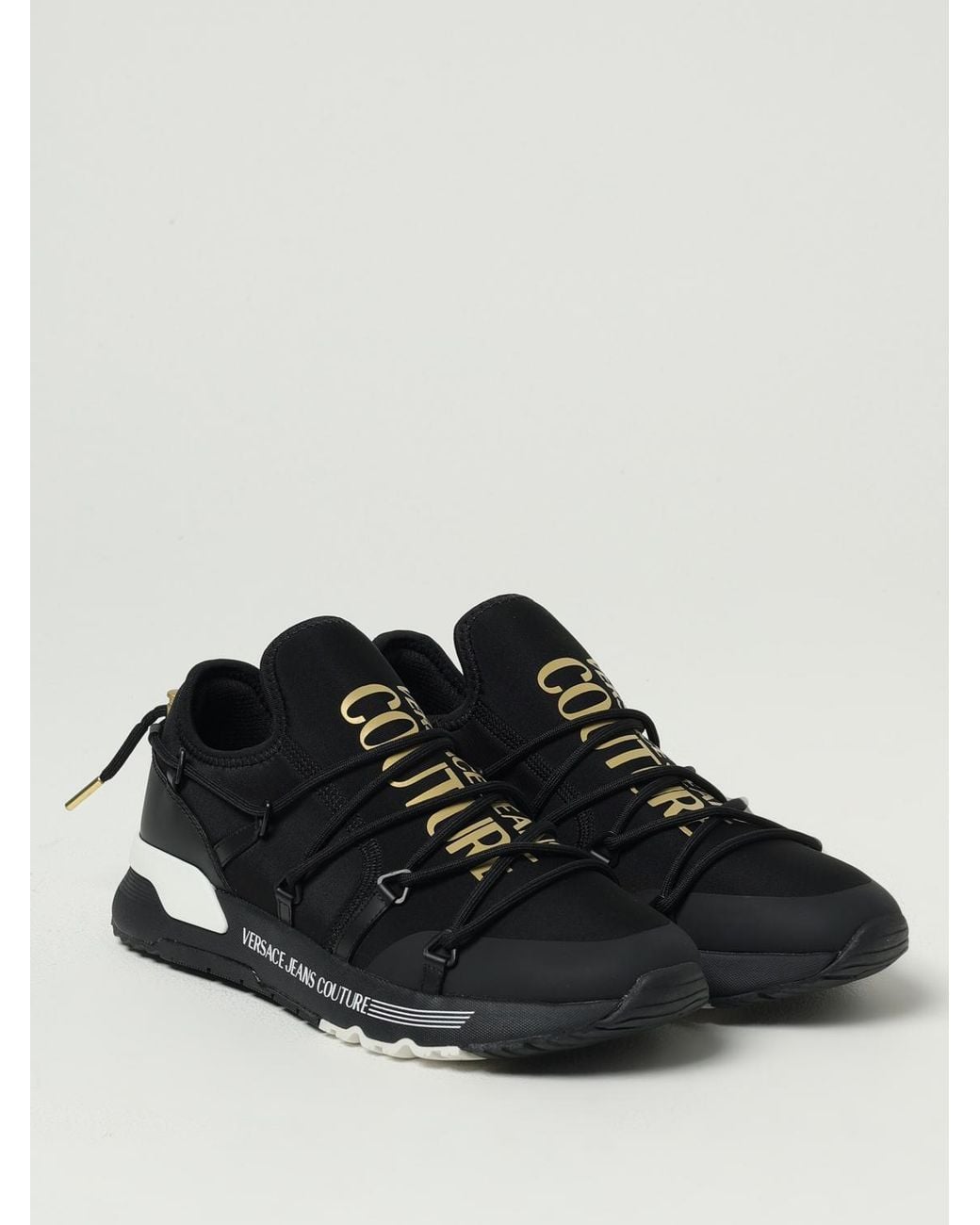 Versace Jeans Black Couture Logo Printed Low-Top Sneakers for men