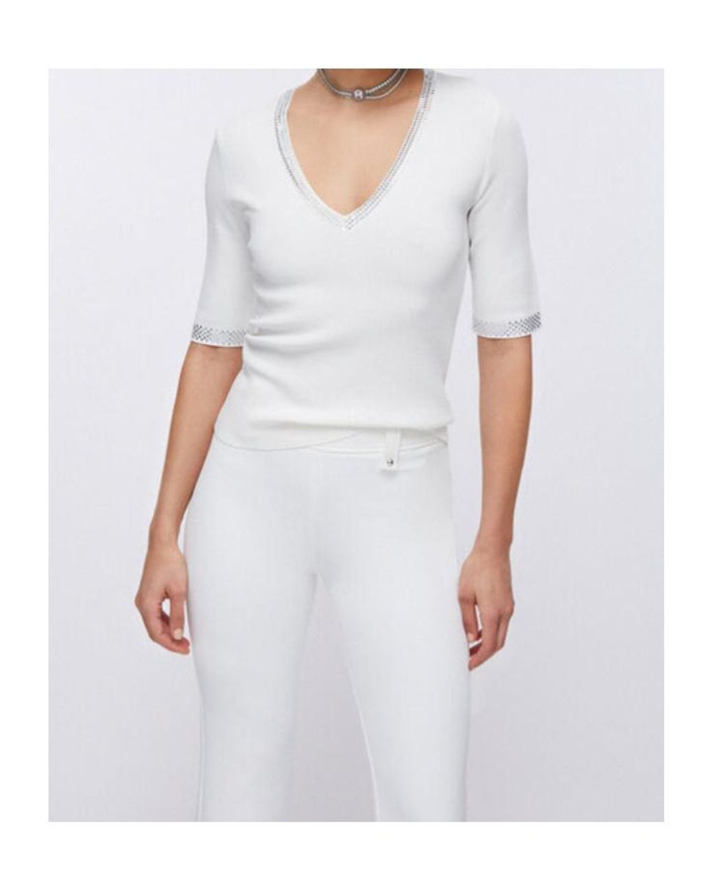 Liu Jo Natural Embellished V-Neck Jumper