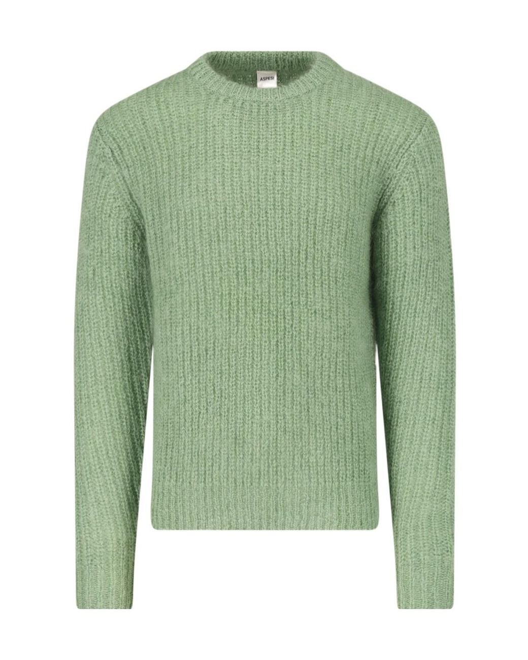 Aspesi Green Chunky Crew Neck Knitted Sweater for men