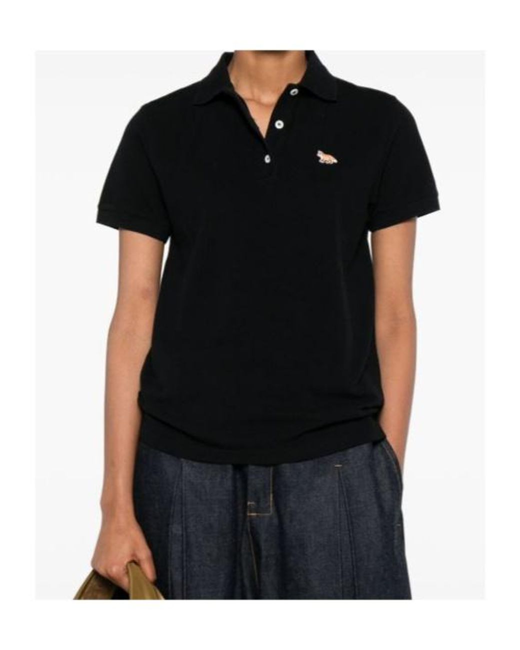 Maison Kitsuné Black Maison Kitsuné Short Sleeve Fox-Embroidered Polo Shirt