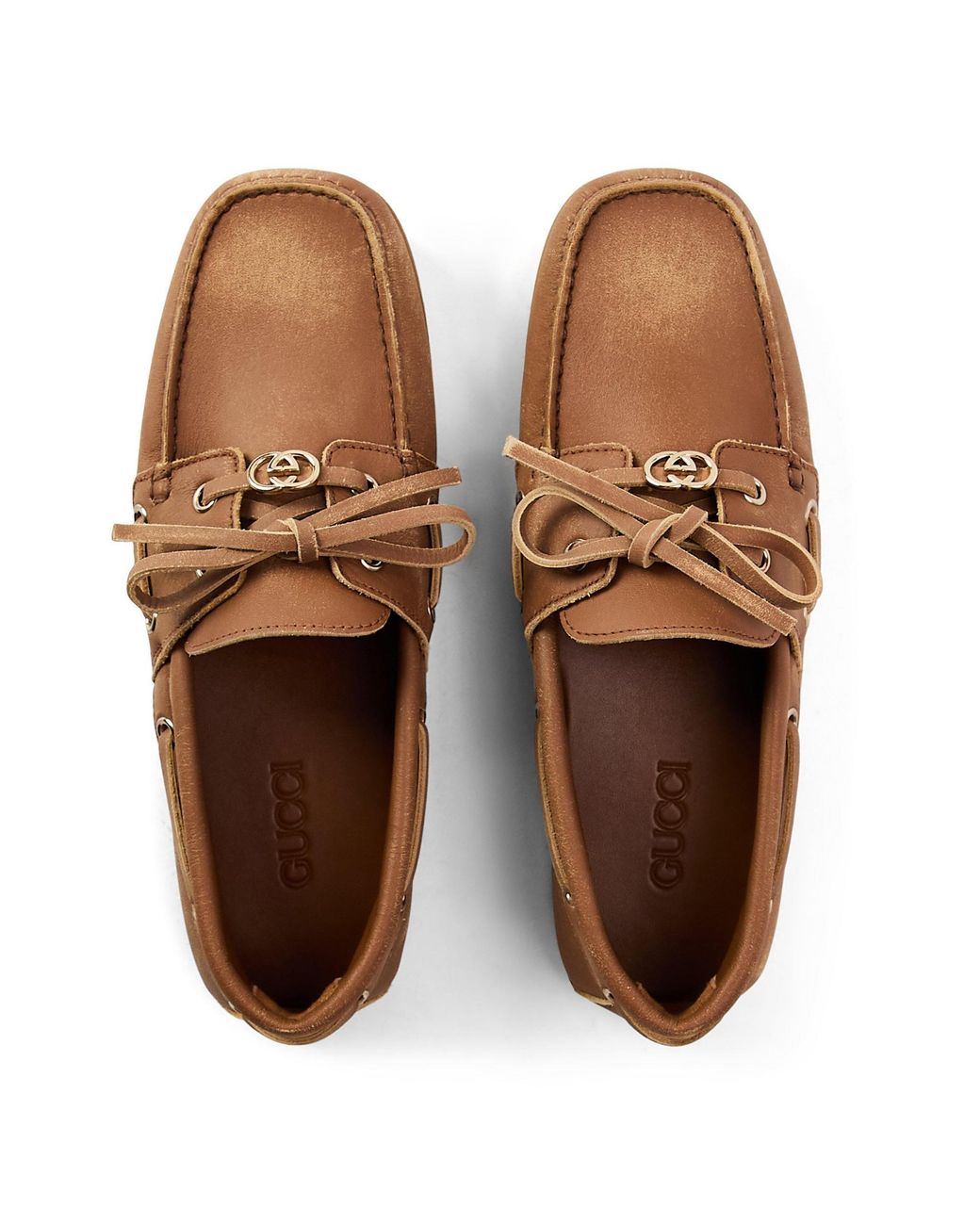 Gucci Brown Simple Lace-Up Boat Shoes