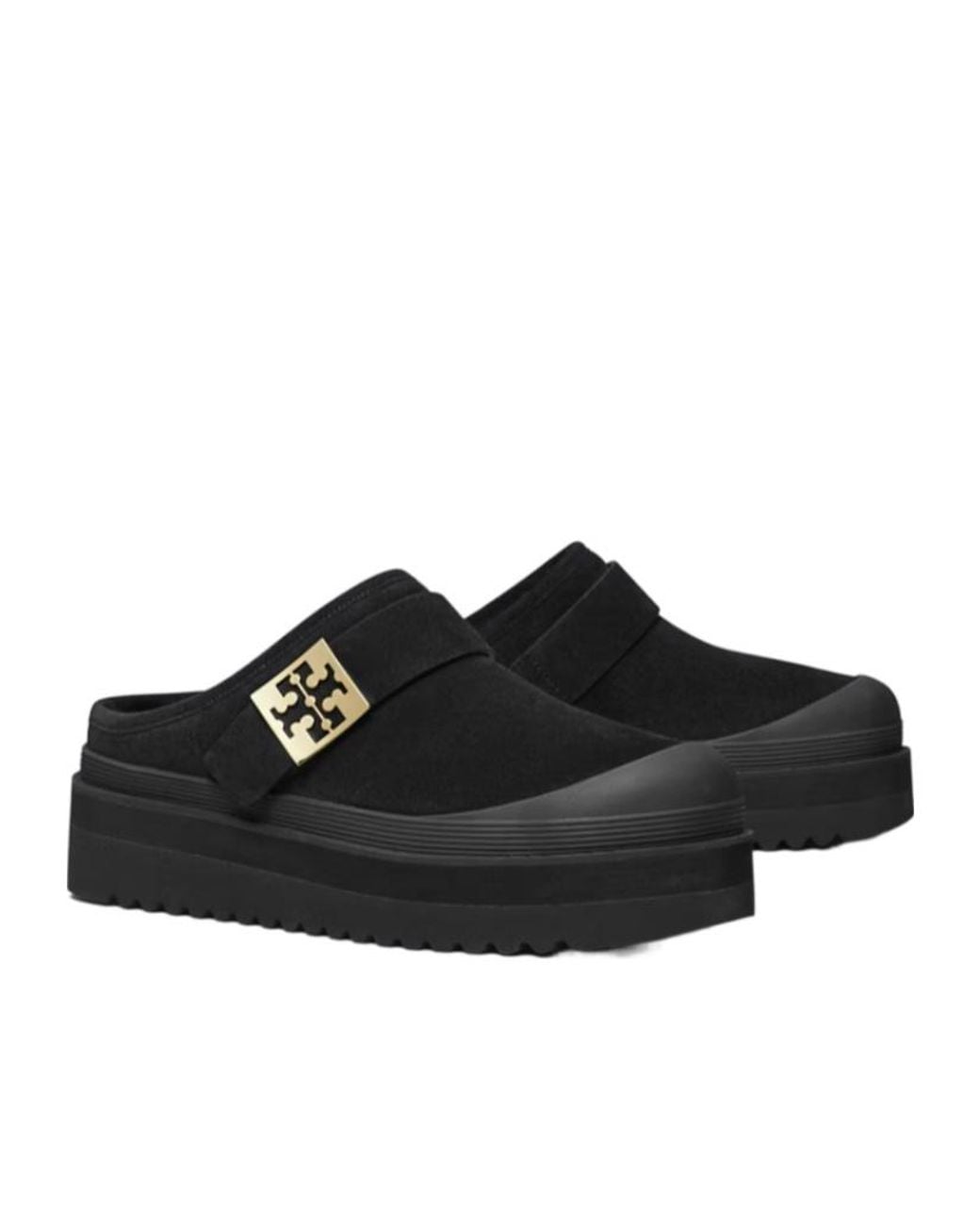 Tory Burch Black Mellow Shearling Platform Mules