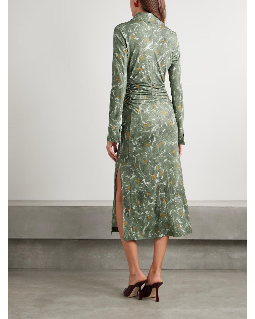 Altuzarra Green Claudia Ruched Floral-Print Crepe-Jersey Midi Dress