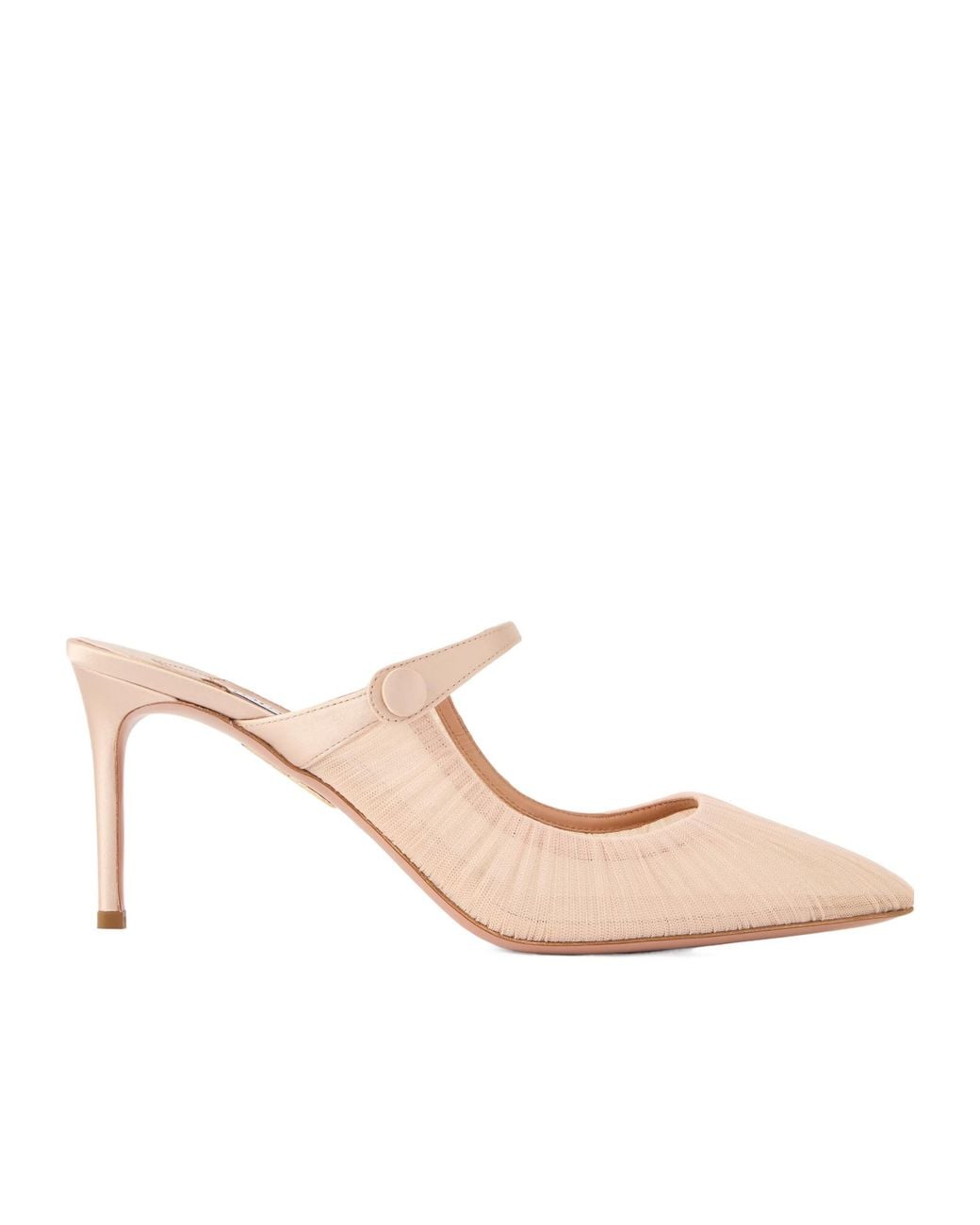 Aquazzura Pink Pleated Satin-Trimmed Tulle Mules