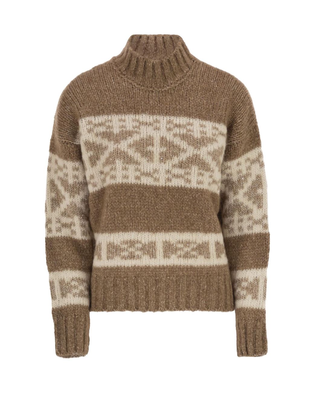 Peserico Brown Geometric High Neck Knitwear