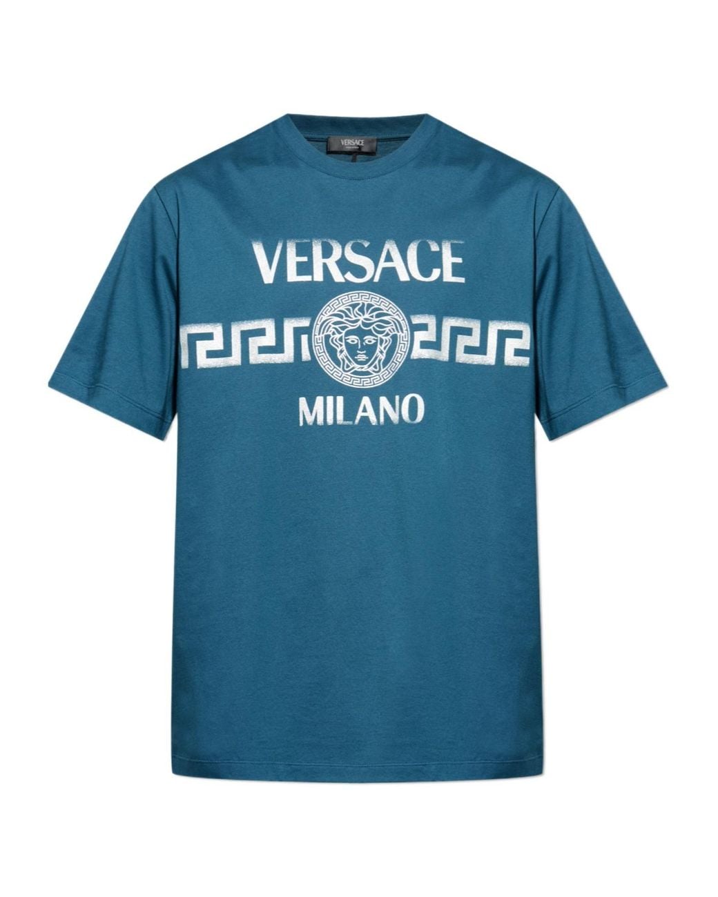 Versace Blue Logo Printed Crewneck T-Shirt for men