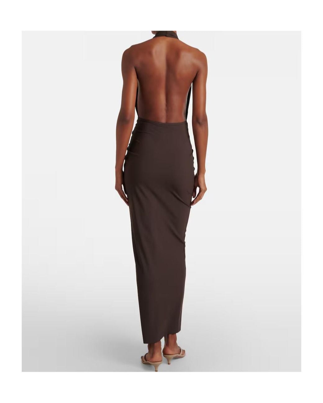 Christopher Esber Brown Embellished Halterneck Maxi Dress