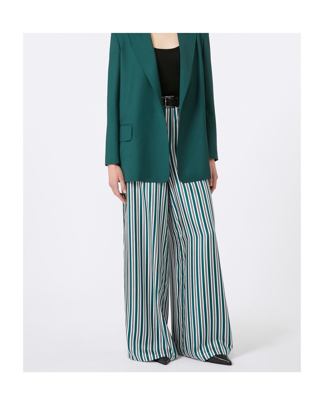 Max Mara Blue Wide-Fit Printed Silk Trousers