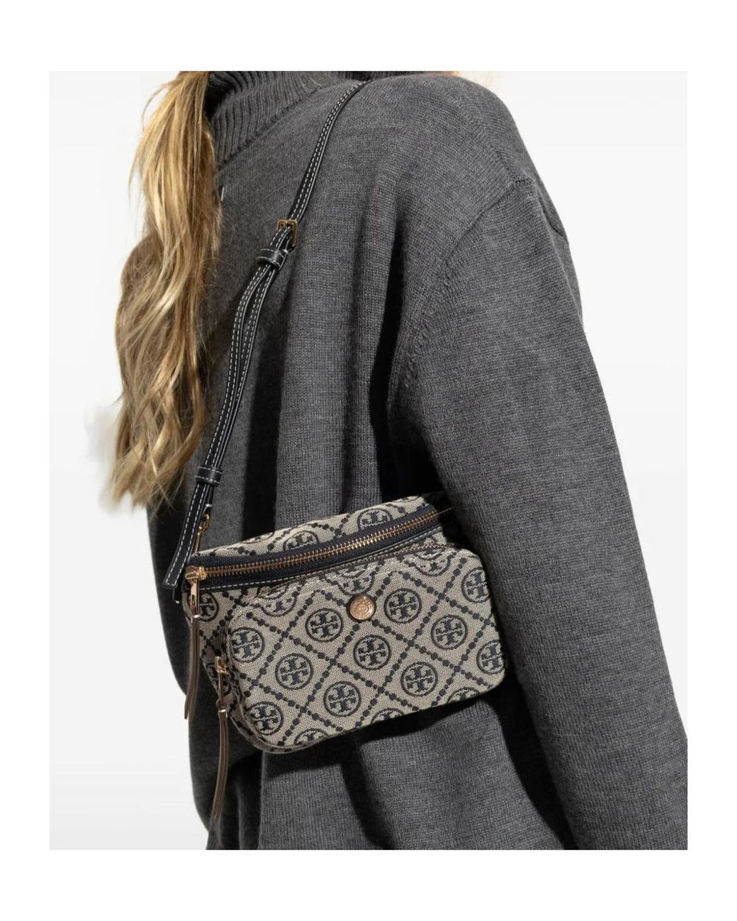 Tory Burch Blue T Monogram Mini Belt Bag
