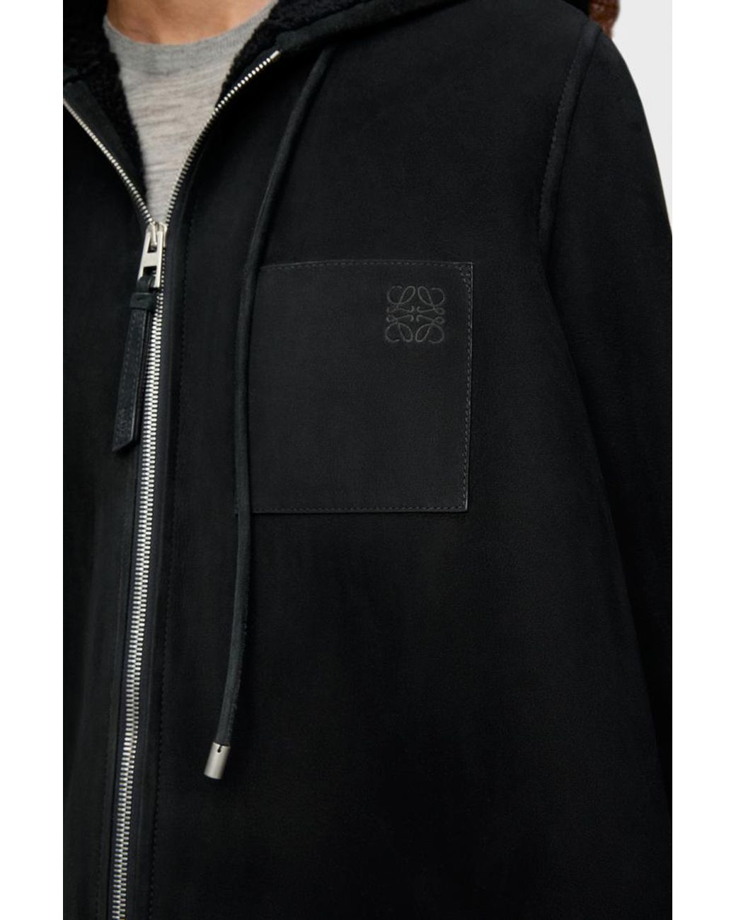 Loewe Black Shearling Zip-Up Hooded Jacket