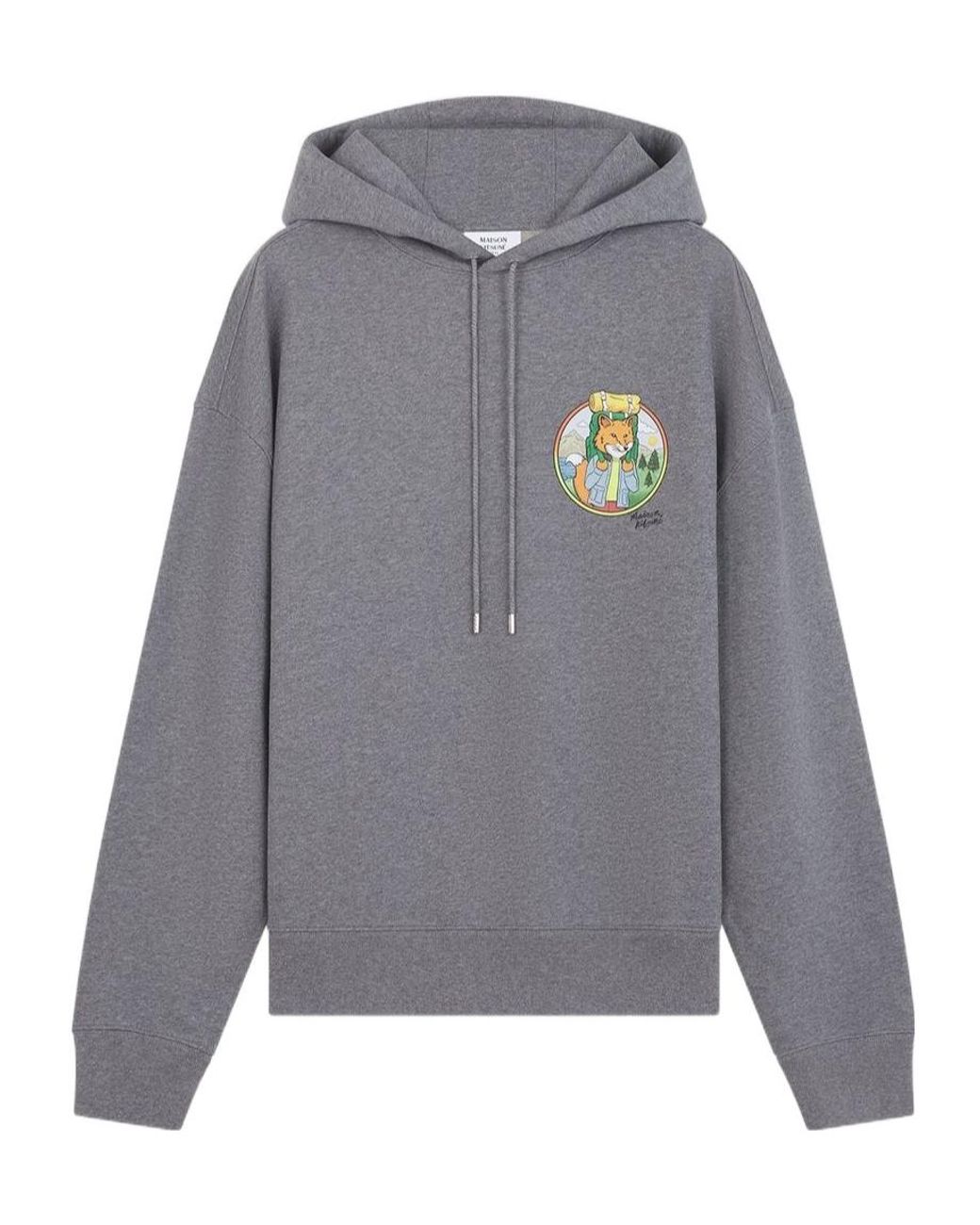 Maison Kitsuné Gray Maison Kitsuné Rambling Fox Printed Drawstring Hoodie for men