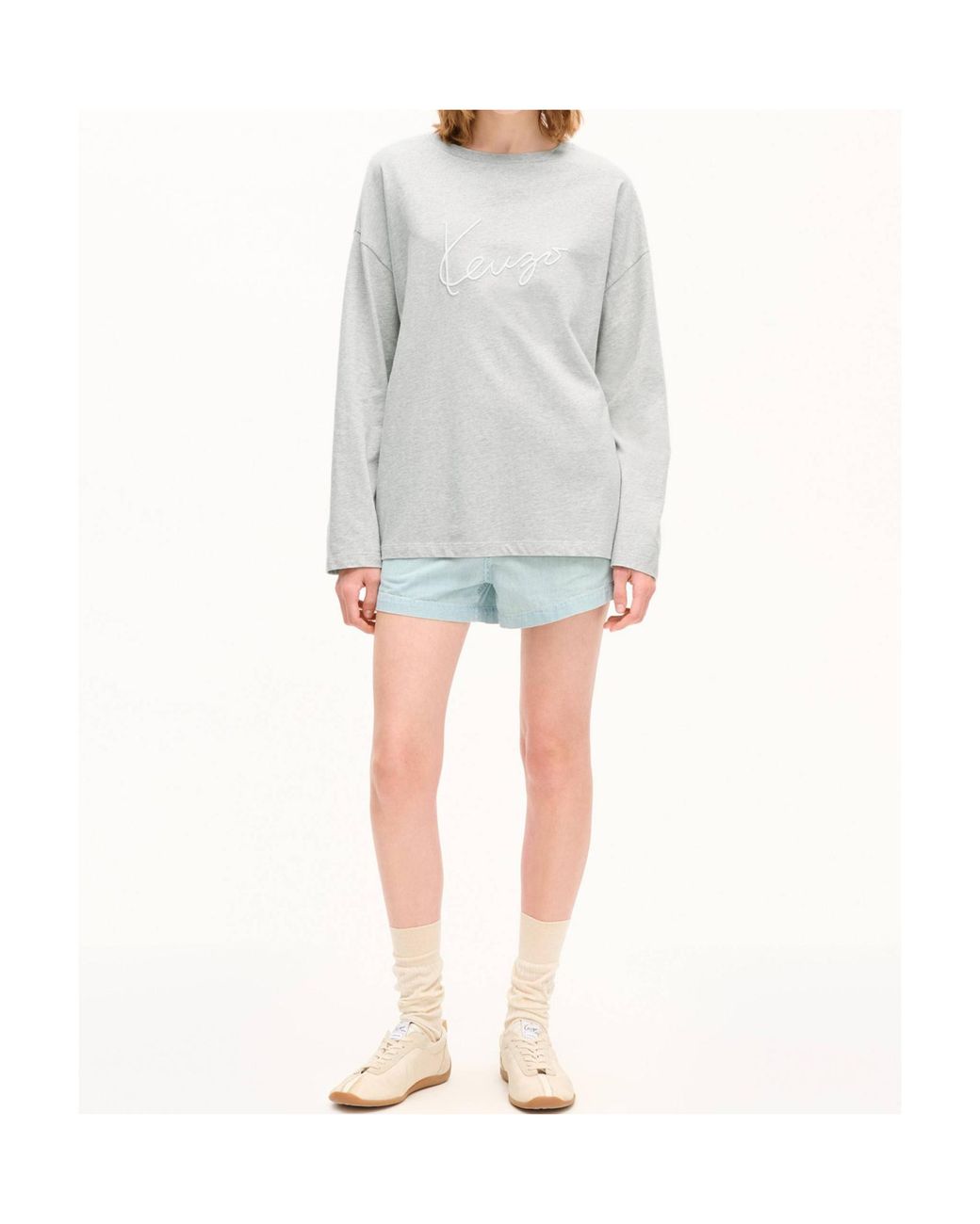KENZO White Signature' Embroidered Long Sleeves T-Shirt