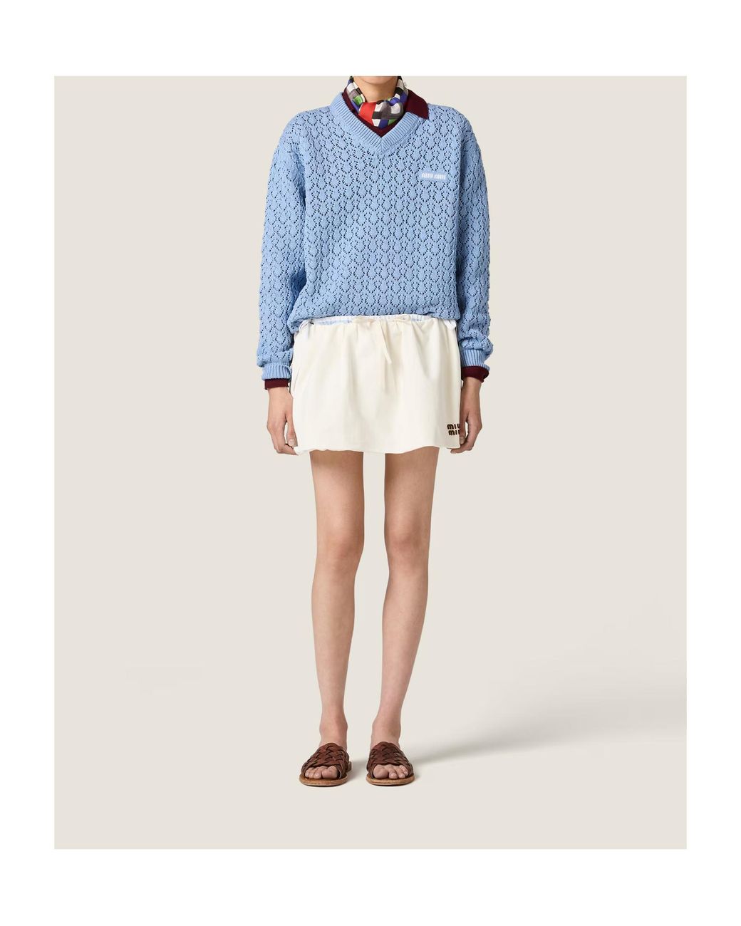 Miu Miu Blue Cotton V-Neck Sweater