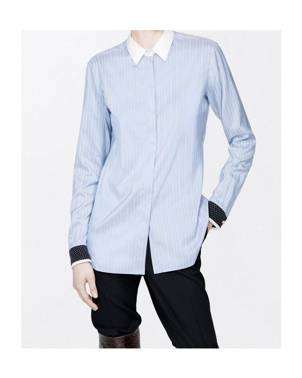 Tom Ford Blue Striped Silk Shirt With Contrast Details