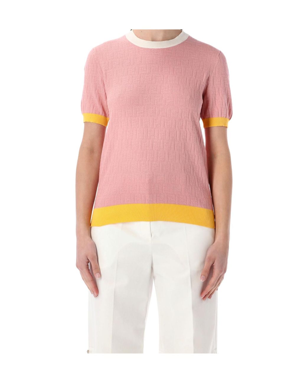 Fendi Pink Ff Jacquard Short Sleeved Jumper