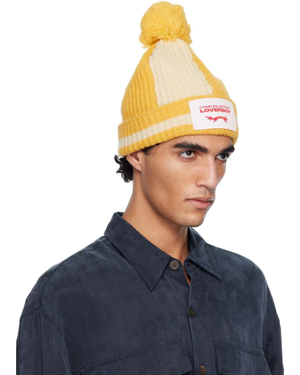 charlesjeffreyloverboy Yellow Pom-Pom Knit Hat for men