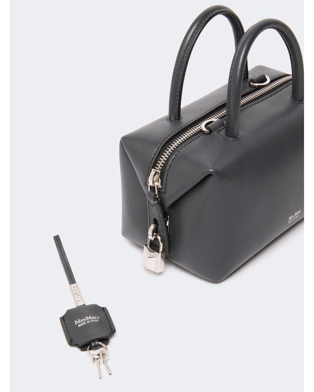 Max Mara Gray Holdalls Logo-Print Leather Mini Bag