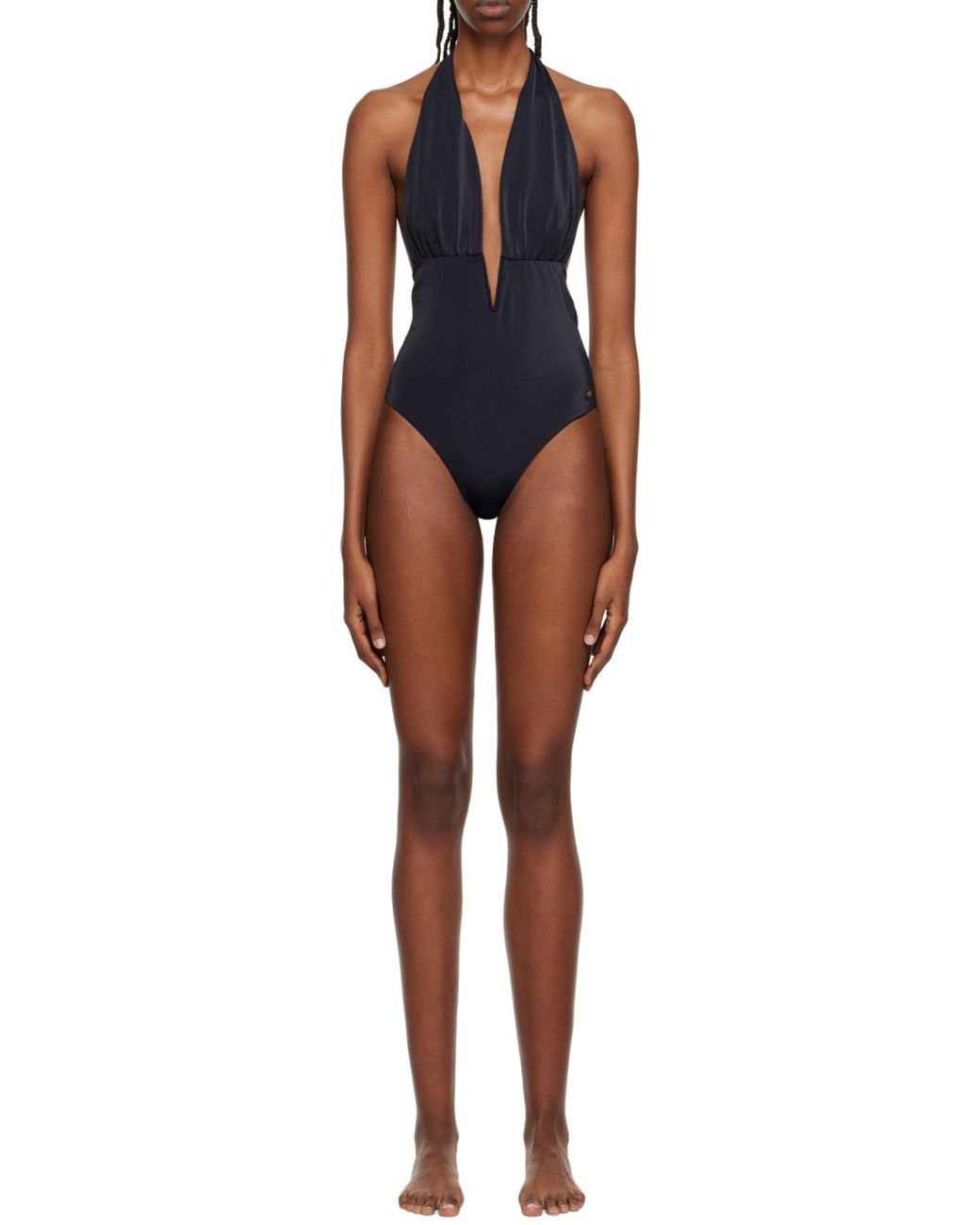Tom Ford Black Logo Detailed V-Neck Swimsuit
