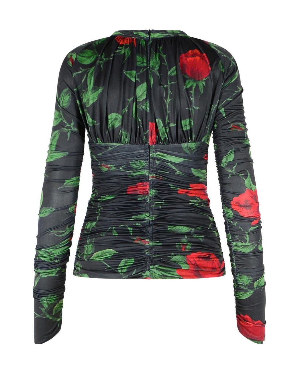 Blumarine Green Fiore Ruched V-Neck Top