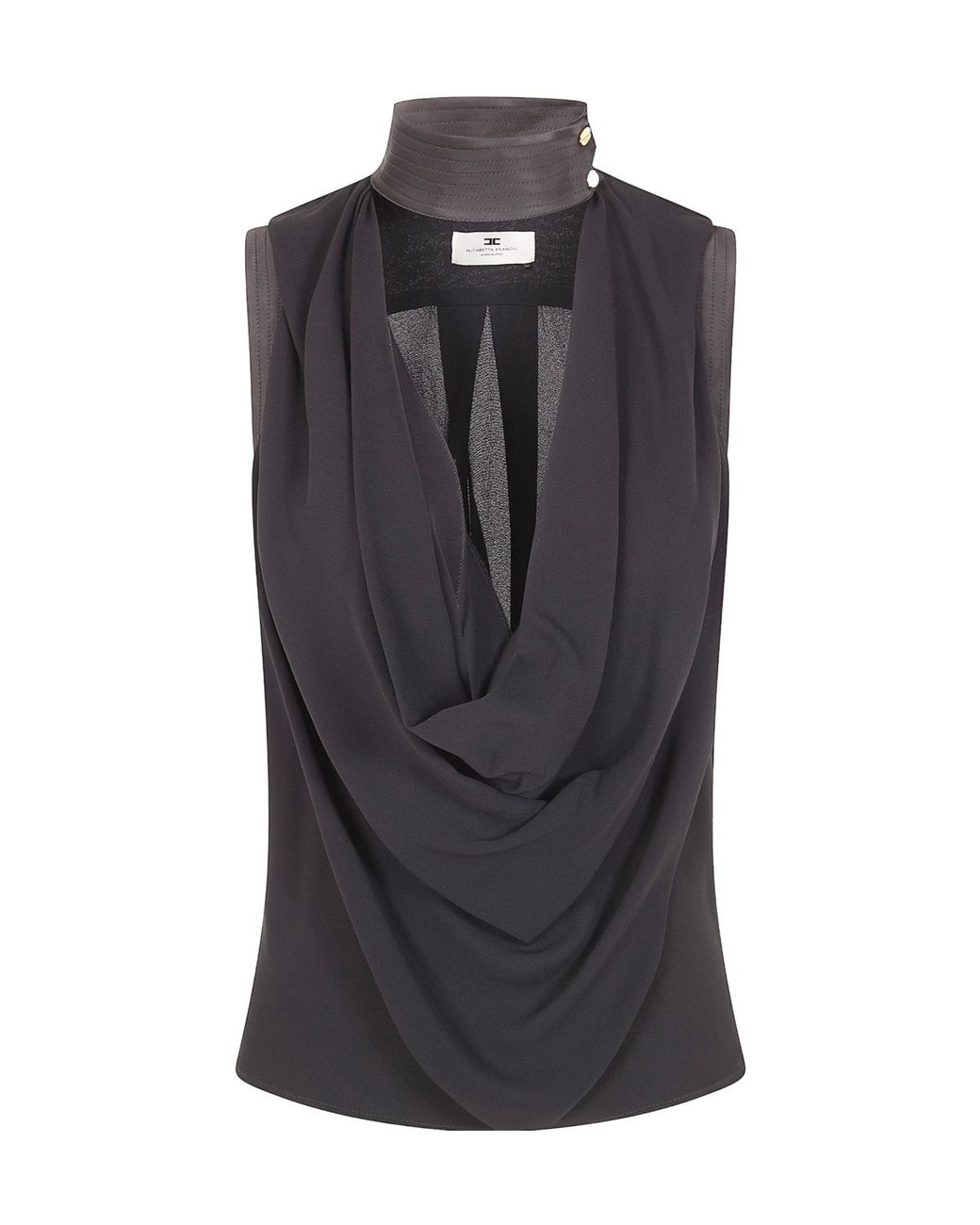 Elisabetta Franchi Black Draped High-Neck Top
