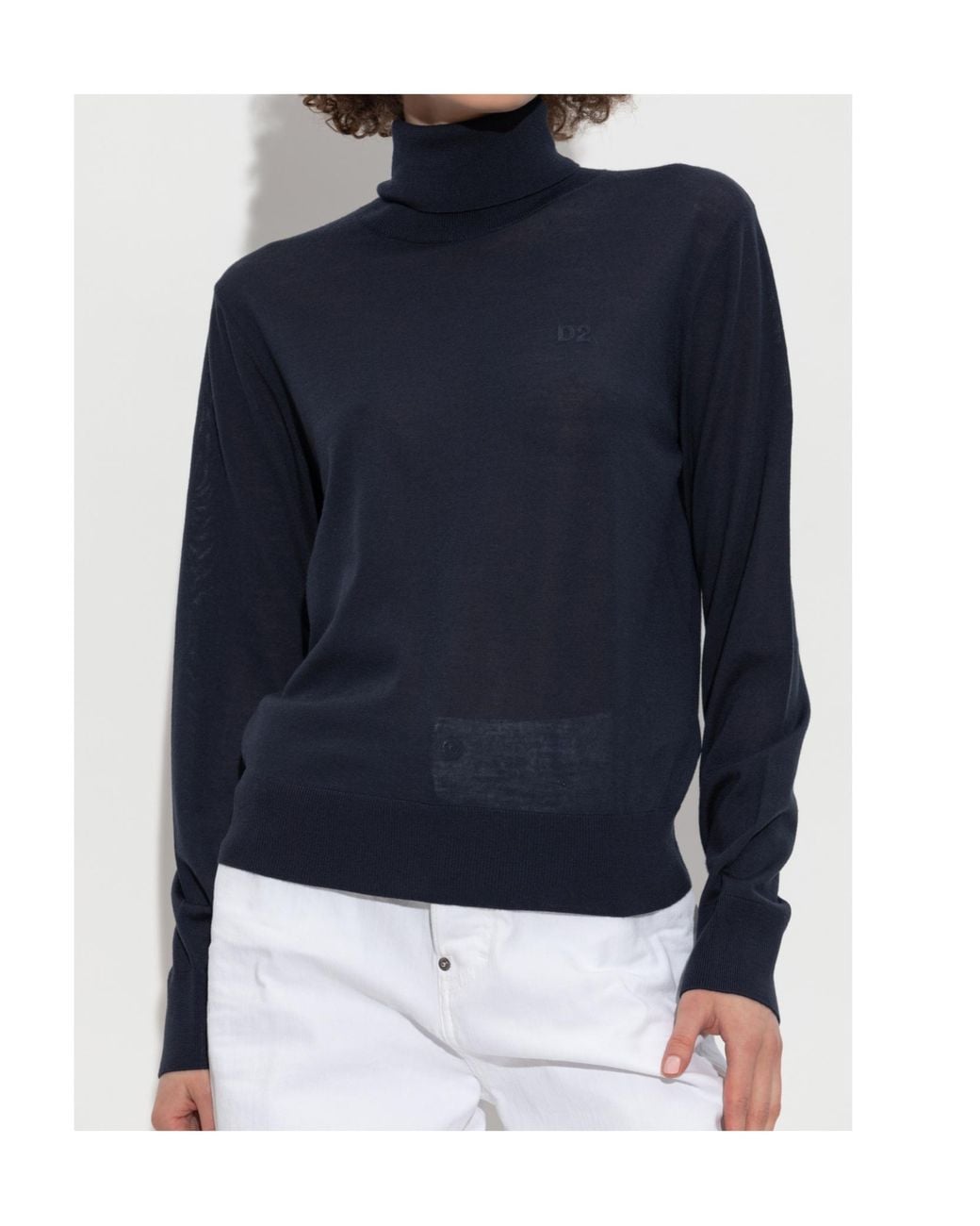 DSquared² Blue Logo Embroidered Turtleneck Knit Jumper