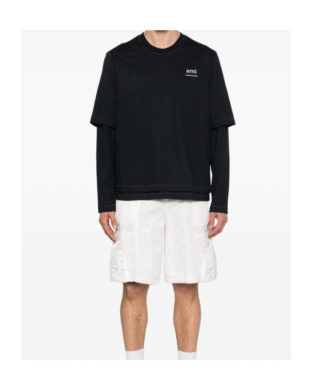 AMI Blue Logo Printed Crewneck T-Shirt for men