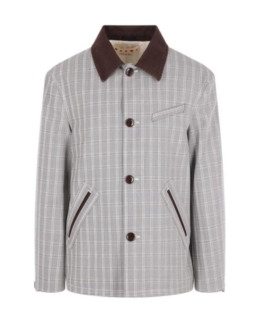 Marni Gray Checked Button-Up Jacket for men