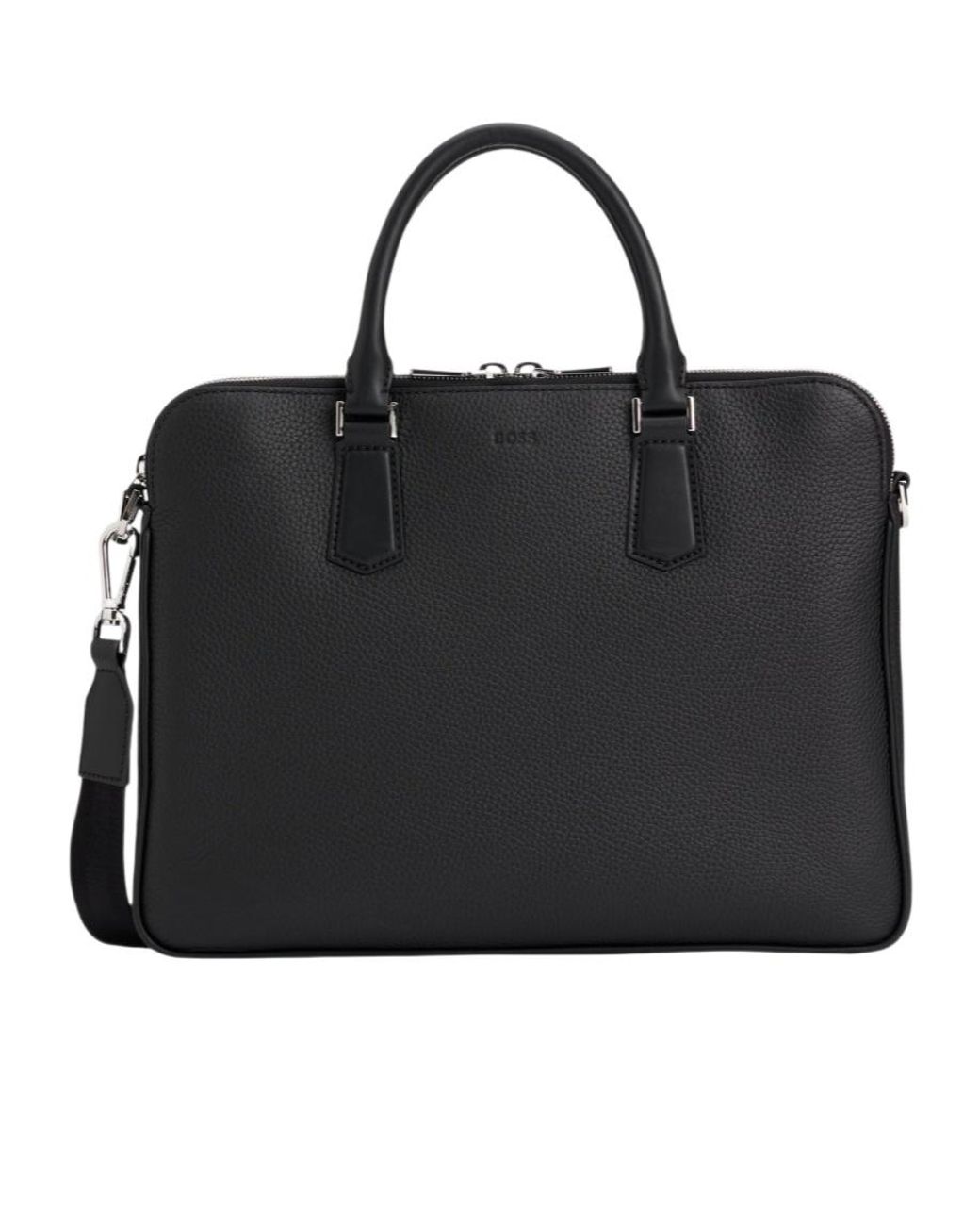 Boss Black Leather Laptop Bag for men